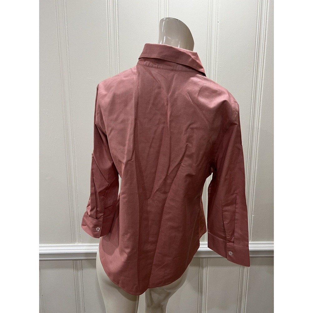 Chico's Red? Oxford 3/4 Sleeve No-Iron Cotton Blouse Hidden Placket Size 0 (4) - Picture 3 of 13